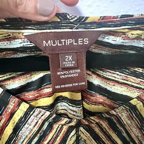 Multiples Brown Asymmetrical liquid knit 3/4 Sleeve Blouse 2X - Picture 2 of 7